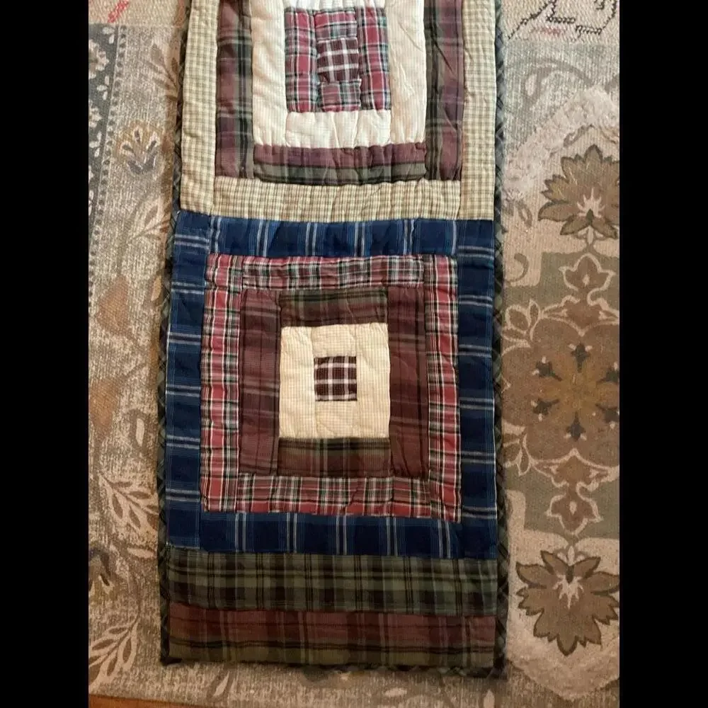 Handcrafted Patchwork Table Runner - Rustic Plaid Design